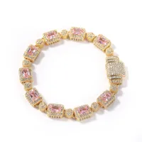Hip Hop Copper inlaid pink Zircon Tennis Bracelet Men Women Diamond Mixed 7inch 8inch Crystal Bracelets Exclys