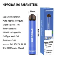Authentic Hippobar H6 2500 Puffs Disposable Vape Pens 400mAh Battery Rechargeable 7ml Mesh Coil Pod Prefiiled With 5% 10 Colors Electronic Cigarettes