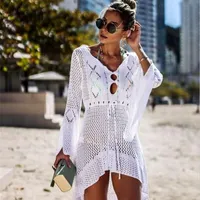 New Beach Cover Up Crochet For Women Knitted Tassel Tie Beachwear Summer Fashion Swimsuit Cover Up Sexy 03