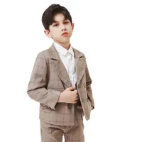 Erkekler Takım Elbise Blazers 2022 Erkek Resmi Suit Set Khaki Ekose Zorlu Yaka Kruvaze Çocuk Gelinlik Kostüm İngiliz Çocuklar Giymek 2