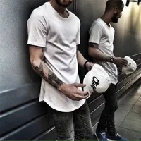 Zsiibo TX135 C Men S t shirt étendu rond T-shirt courbe Hem Long Line Tops Hip Hop Urban Blank Streetwear 220520