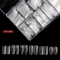 Professional 500 Piece Thin Nail Art False Frosted Clear Tips Half Cover Matte Nails In Box C Curve/Square/ Drop/Oval/Trapezoid/Almond Design Nails