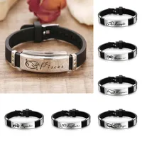 Charm Bracelets Women's 12 Constellations Signs Stainless Steel Women Rubber Zodiac Casual Personality Cuff