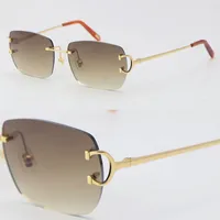 새로운 모델 렌즈 금속 림리스 패션 선글라스 남성 CT00920 운전 안경 C 장식 고품질 디자이너 18K 골드 프레임 UV400 태양 안경 여성 크기 58-20-140