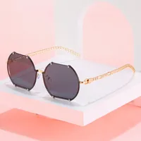 패션 금속 불규칙한 선글라스 체인 프레임 여성 특대 고급 브랜드 유행 다각형 태양 안경 여성 세련된 안경