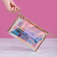 Colorful Holographic Women Cosmetic Bag Clear Makeup Bags Beauty Organizer Toiletry Pouch Travel Zipper Make Up Case