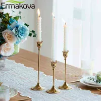 ERMAKOVA Candlestick Holders Taper Candle Holder Brass Gold Vintage Modern Decor Centerpiece For Table Wedding Housewarming Gift H220419