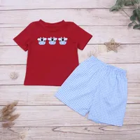 Clothing Sets 2022 Baby Boy Clothes Set Fashion Children Cow Embroidery Sleeveless T-Shirt High Quality Sport Shorts Suit For 1-7T Boys