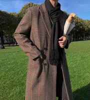 Старинные мужские плещеные шерстяные ткани пальто осень зима новый с длинным рукавом двубортный толстый свободный отворот пальца
