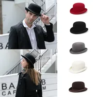 100% Wool Felt Fedora Hat for Women Men Black Derby Bowler Hat Satin Lined Party Formal Magician Cap