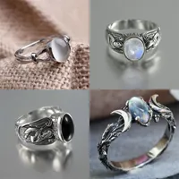 Guardian Angel Chunky Solitaire Ring Green Moonstone Rings for Woman Vintage Natural Stone Luxury Religion Jewelry Gift 93 D3