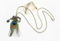Naszyjniki wisiorek bohemian narodowy styl pawie naszyjnik z pióra kobiety retro diamentowy frędzl