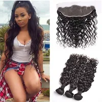 13x4 Peruvian Water Wave Lace Frontal Closure With Bundles 8A Virgin Hair Wet and Wavy With Lace Frontal 100% Human Hair Weave Ext292S