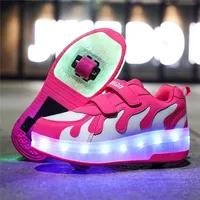 Risrich Kids LED USB充電ローラーシューズ輝く光光スニーカーとホイールの子供キッズローラースケートシューズボーイガールズLJ201202