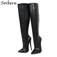 Sorbern Hard Shaft Knee High Boots Women Custom Wide Leg Calf Boots Unisex Big Size 18Cm Stiletto Vegan Boots Personalized Shaft