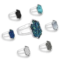 حلقة Diamond Cluster Ring Electroplated Silver Alloy Ring Druzy Drusy Natural Stone Love Claw Jewelry Hermnich Gift282n