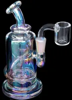 Mini plataformas de aceite de aceite Rainbow Glass Hookahs Shisha Recycler Bong Vistia de humo Agua Bongs Aceite Burquero Buber Dab con Banger de 10 mm