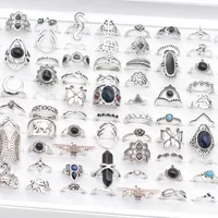 Lotes em massa 50pcs antigo prata bohemia anéis vintage feminino charme de pedra étnica de gabinete étnico presente de joalheria de joias por atacado