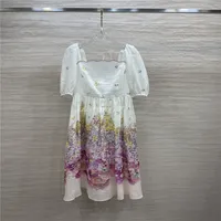 2022 women summer dress shirt dresses with floral pattern female milan runway short sleeve designer dresses cotton square neck tank top tee clothing S-XL