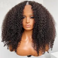 Glueless Afros kinky Curly 100% Human Hair V Part Wigs Middle Part 250densitet Peruansk Remy Afro 4B 4C Full Curlys U Parts Shape
