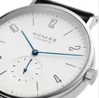 Top New Nomos 8mm 다이얼 럭셔리 남성 시계 시계 독립 초 독립 스틸 케이스 가죽 시계 품질 손목 시계