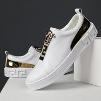 Small White Shoes Men PU Leather Solid Color Casual Fashion Round Head Trend Personality Metal Decoration Comfortable Breathable Lace-up Shoes HM358