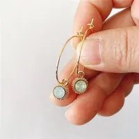 Hoop & Huggie Arrivals CUTE CASUAL GOLD COLOR WITH OPAL STONE Star Engraved Back Side Charm Simple Thin Earring For Women Girl ERHoop