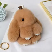 Pompom Real Fur Keychain لطيف Fluffy Plush Doll Bags Keyyrings Key Ring Gift Decoration 220519