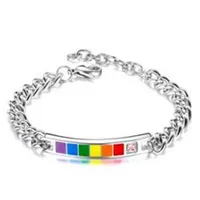 Stainls Steel Rainbow Armband för Coupl Gay Lbian Pride Smycken LGBT CURB CHUBAN CHAIN ​​CHARM Armband