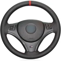 DIY Customized Hand-Stitch Black Genuine Leather Car Steering Wheel Covers for BMW 1 Series E81 E82 E87 E88 2008-2012 3 Series E90294j