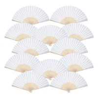12 Pack Hand Held Fans Party Favor White Paper fan Bamboo Folding Fans Handheld Folded for Church Wedding Gift271f