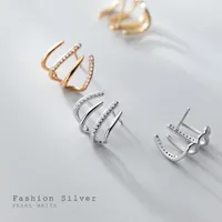 Hoop & Huggie Luxury Creative Pave Zircon Claw Stud Earrings For Women Genuine 925 Sterling Silver Fashion Korean Party Jewelry GiftHoop