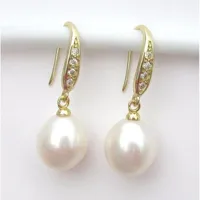 Dingle ljuskronor par av naturligt 9-12mm South Seas White Pearl Earrings DangleDangle