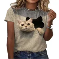 Damen T-Shirt Camiseta Estampada Para Mujer Gato / Manga Corta Fitness Top Casual Moda Nicho Diseñador ROPA 2022 Nuevo