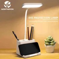 LED Desk Lamp with Penholder Eye Protection Reading Desk Lamp Rechargeable Flexible Gooseneck Bedside Lamp Indoor Lighting Y220511