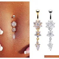 섹시한 배꼽 막대 배꼽 벨트 반지 배꼽 피어싱 CZ Crystal Flower Body Jewelry Velavent Piercing Rings 드롭 mya30265h