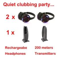 Professional Wireless Silent Disco Headphones system- Quiet receivers for DJ Party Bundle with 2 Earphones and 1 Transmitter219z