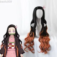 Anime Demon No Nezuko Wig Long Heat Resistant Synthetic Hair Perucas Cosplay Wigs and Wig Cap L220802