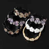 2022 Rhinestone Flower Bun Clip Hairpins Women Fashion Ponytail Clamps Clamps Claw for Girls Sweet Hair Association