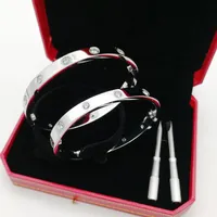 Fashion Love Bracelet Bangle For Woman Man 4CZ Titanium Steel Screw Screwdriver Bracelets Gold Silver Rose Nail Bracelet Jewelry with Red Pouch Bag