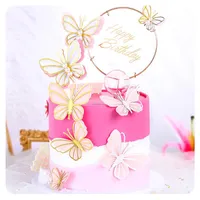 لوازم الحفلات الاحتفالية الأخرى Ins Purple Pink Butterfly Cake Toppers Happy Birthday Cupcake for Baby Shower Wedding Decoration Supplieseothe