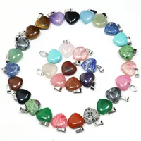 16mm Wholesale 25pcs lot Fashion Natural Stone Mix Heart Shape Charms Pendants For Jewelry Making Women Earring DIY Accessories 220421
