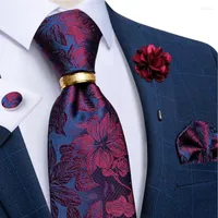 Bow Ties Red Floral Blue 8cm Wide Luxur Gold Neck Business Accessories Corbatas Tie Tie and Brooch Pin Mens Gift Donn22