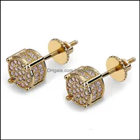 Stud Earrings Jewelry Hip Hop Screw Back White Zircon Dangle Gold Plated Vintage Geometric Whole195O Drop Delivery 2021 La6Yw