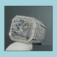 Cluster Rings Jewelry Mens Ring Hip Hop Zircon Iced Out Luxury Cut Topaz Cz Diamond Fl Gemstones Men Wedding Band Fashion Jewellry Drop Deli