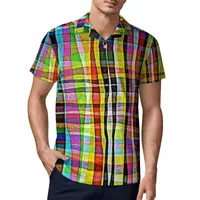 Polos masculinos abstratos geométricos casuais camisetas coloridas madras impressão camisa masculina de verão de verão de verão tops gráficos tops de grandes sizemen