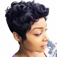 Krótki Pixie Cut Afro Curl Peruki dla African American Women Human Włosy Peruka z grzywką Dużego Bouncy Fluffy Loose Fale Curly Peruka