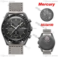 Bioceramic Moonswatch Swiss Quqrtz Chronograph Mens Watch SO33A100 Mission to Mercury 42mm REAL Black Ceramic Metallic Nylon مع Box Super Edition PureTime
