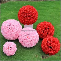 15 To 30Cm Artificial Encryption Rose Silk Flower Kissing Balls Hanging Ball For Christmas Ornaments Wedding Party Decorations Drop Delivery