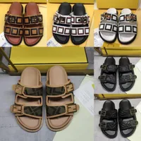 2022 New Brown Fabric Ladies Sandals Printed Leather High Quality Men&#039;s Slippers Crystal Calfskin Quilted Thick Sole Summer Beach Slippers 35-45 with Original Box